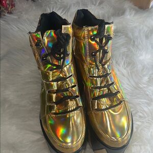 Holographic Gold Platform Sneakers